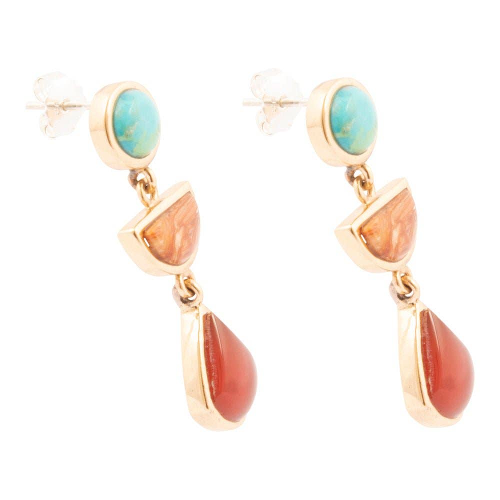 Bronco Blue Turquoise and Carnelian Golden Drop Post Earrings