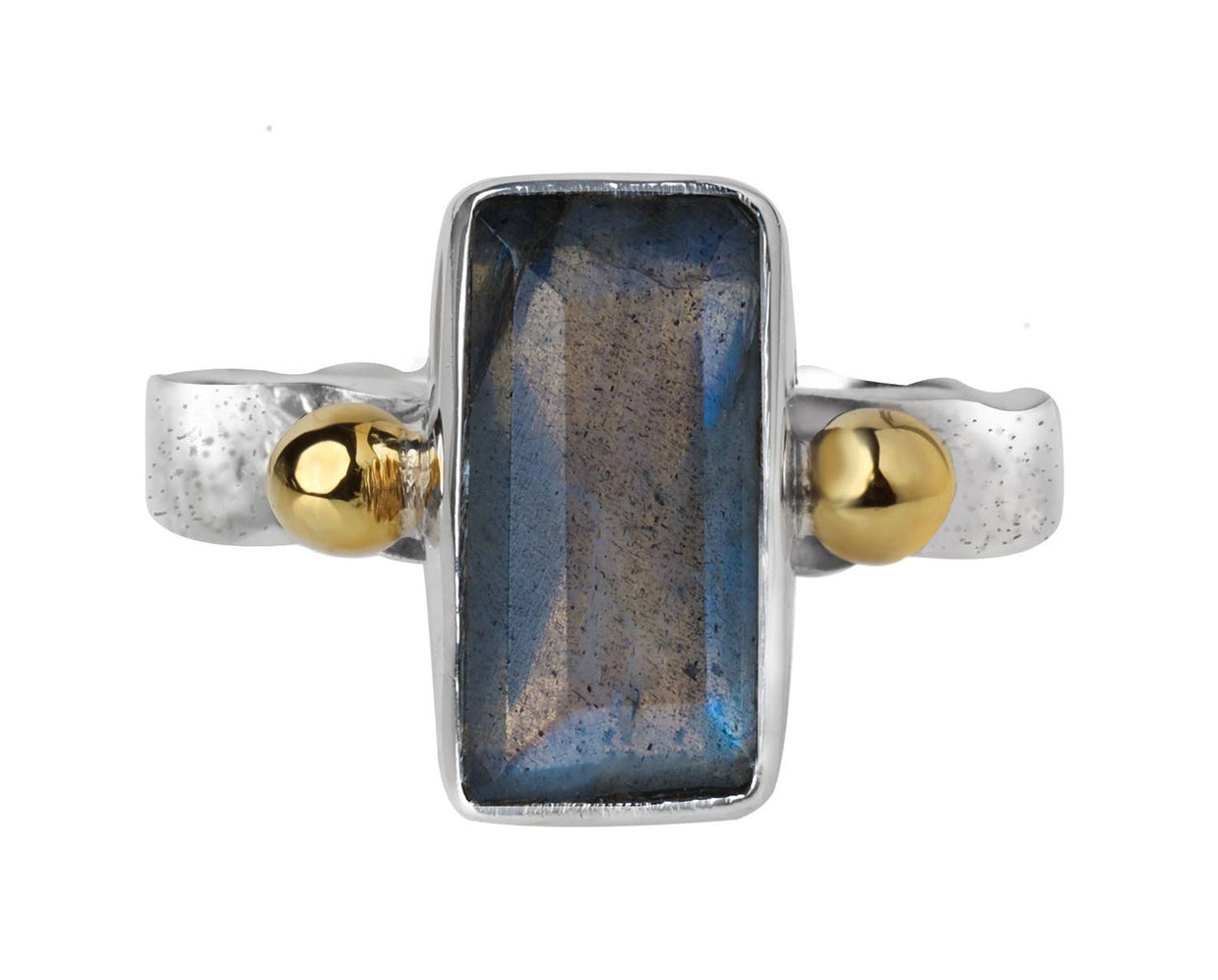 Labradorite Sterling Silver Ring with Brass Accents - Size 8