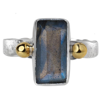 Labradorite Sterling Silver Ring with Brass Accents - Size 8
