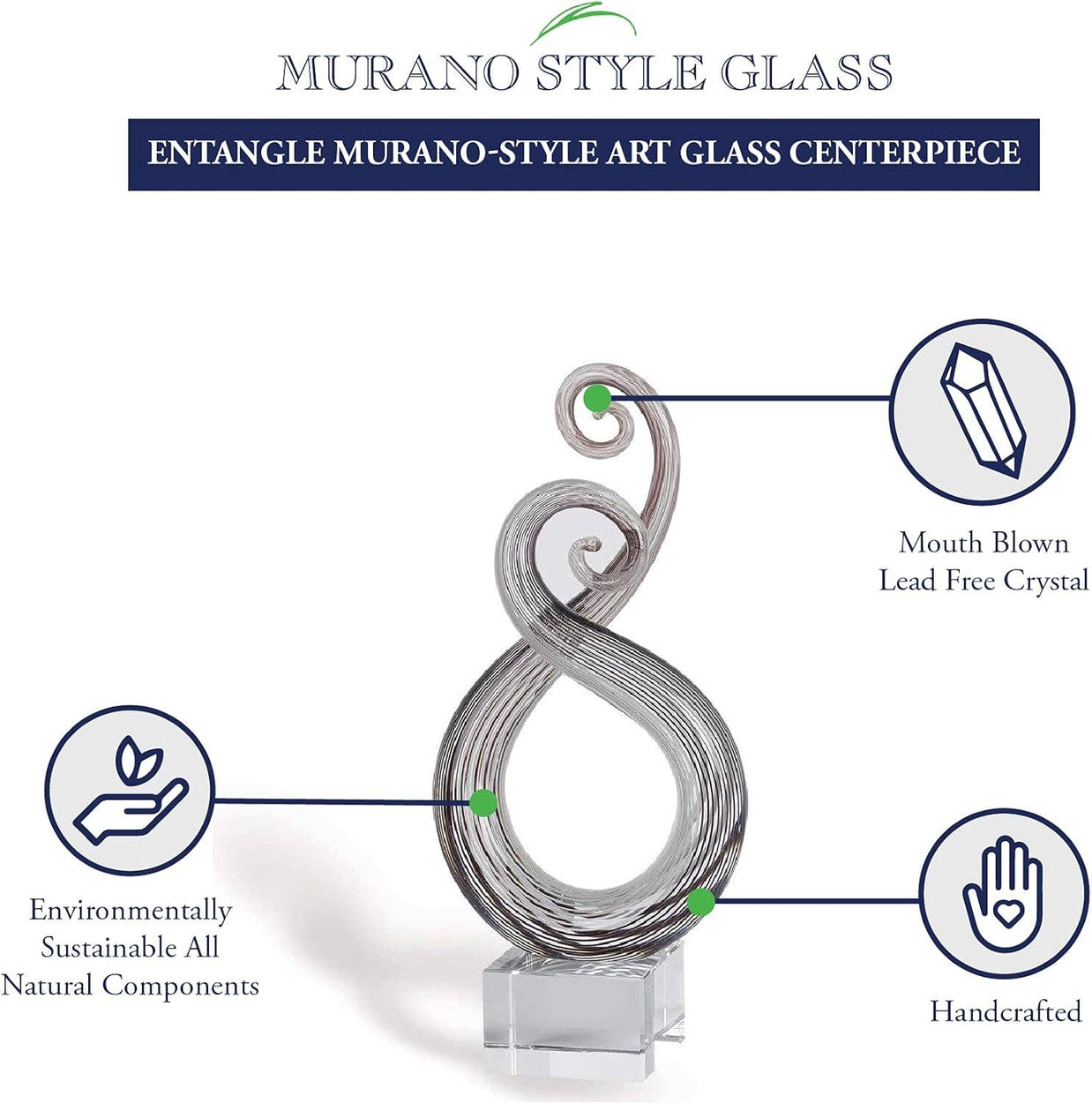Entangle Murano Style Art Glass Centerpiece H10