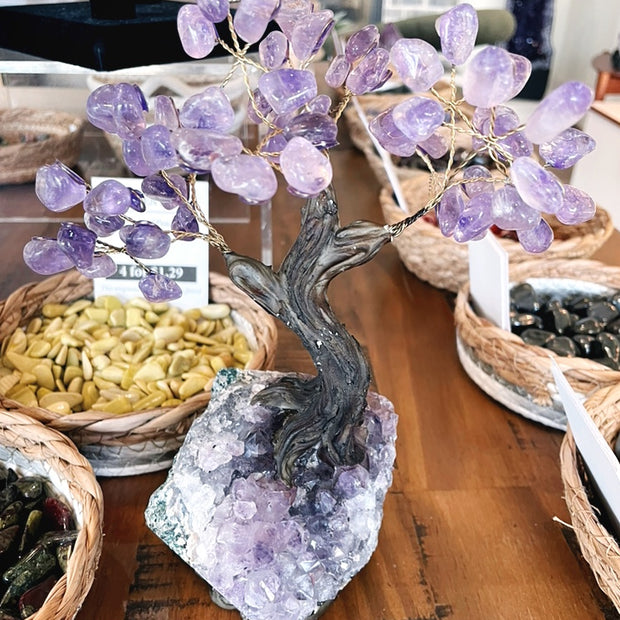 Medium Bonsai Gem Trees on amethyst - Assorted gemstones