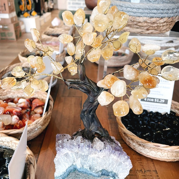 Medium Bonsai Gem Trees on amethyst - Assorted gemstones